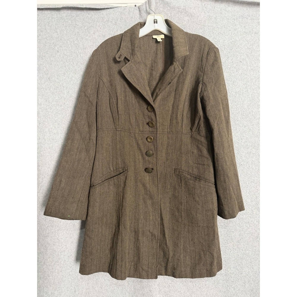 J Jill Coat Womens Small Petite Brown Herringbone Tweed Button Front Long Lined